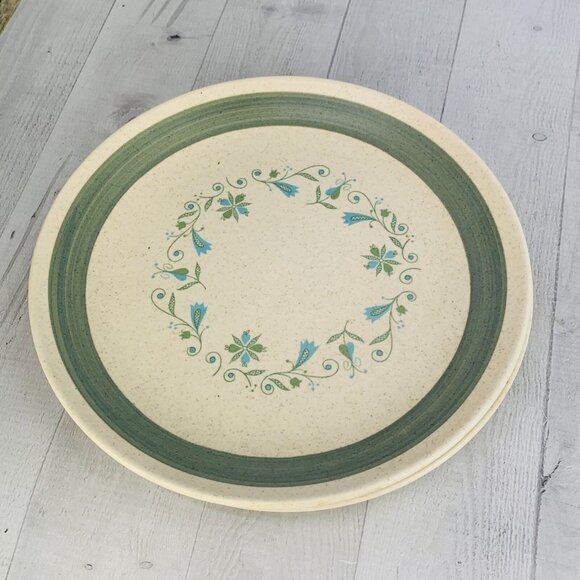 MCM 1960's Canonsburg FLORENCE Beige Speckled Blue Floral Dinner Plates Set 3 - Picture 4 of 9